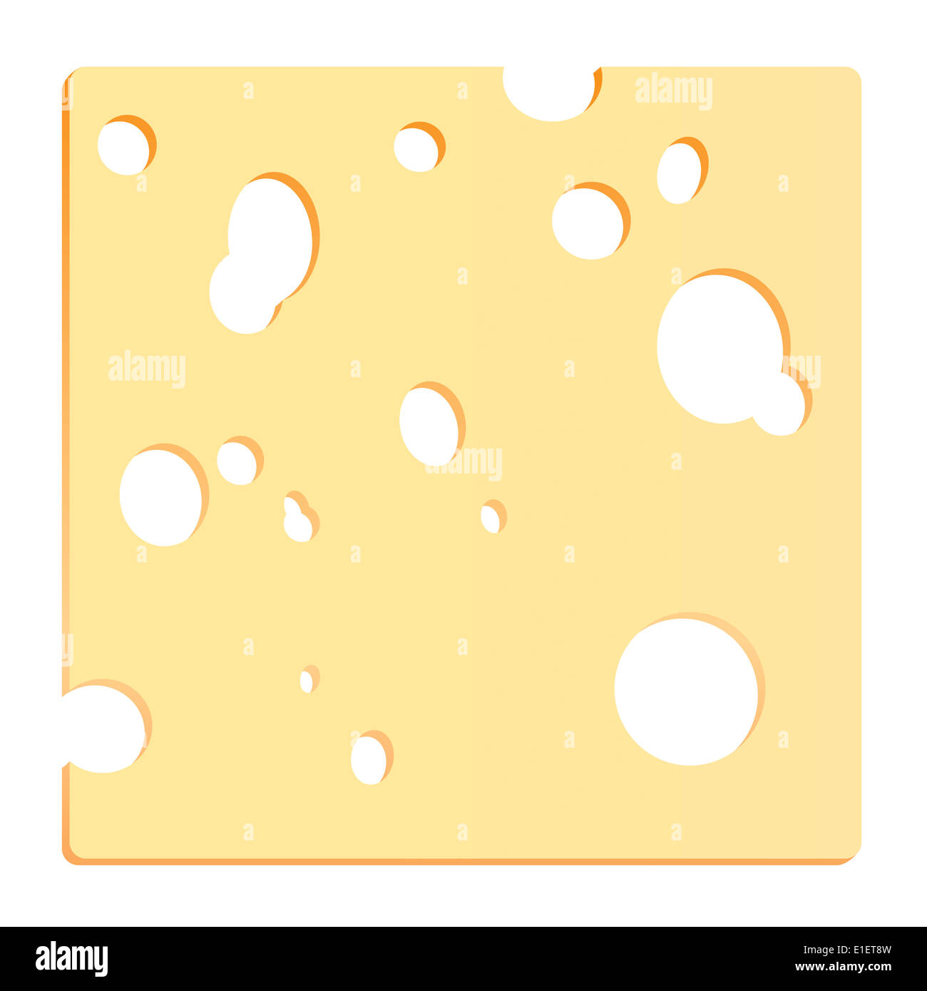 Tranche de fromage avec des trous en forme d'un carré. Banque D'Images