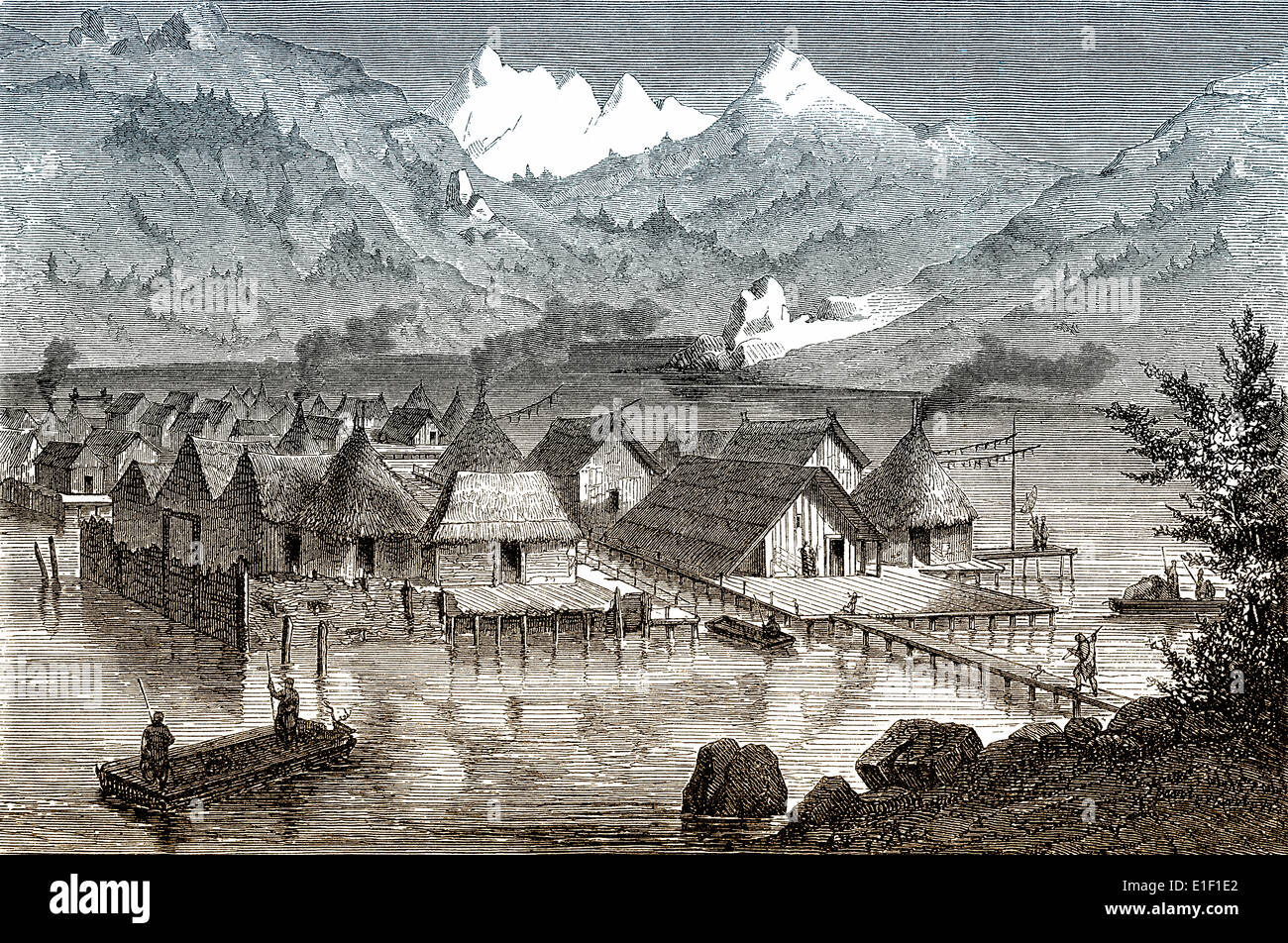 Pile dwellings préhistoriques en Suisse, Banque D'Images