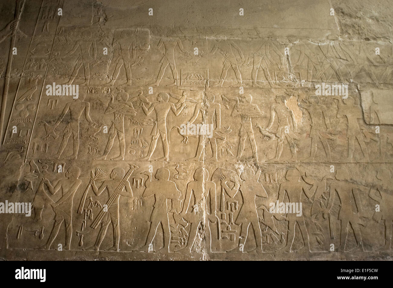Mastaba de Ptahhotep et Akhethotep. 5ème dynastie. Relief représentant le transport de produits offerts pour l'Au-delà. Saqqara. L'Égypte. Banque D'Images