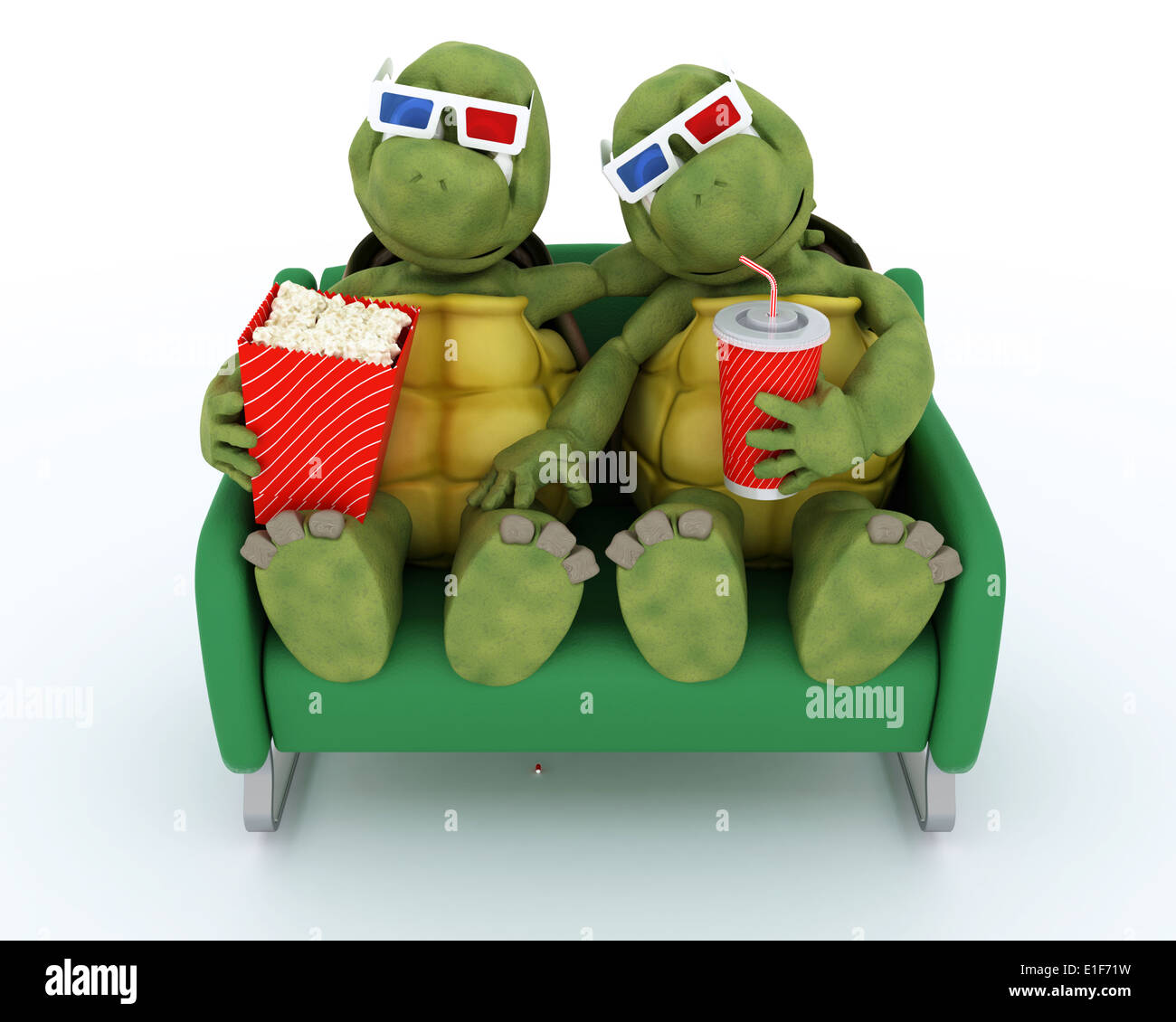 3D render of a tortues regarder un film en 3D Banque D'Images