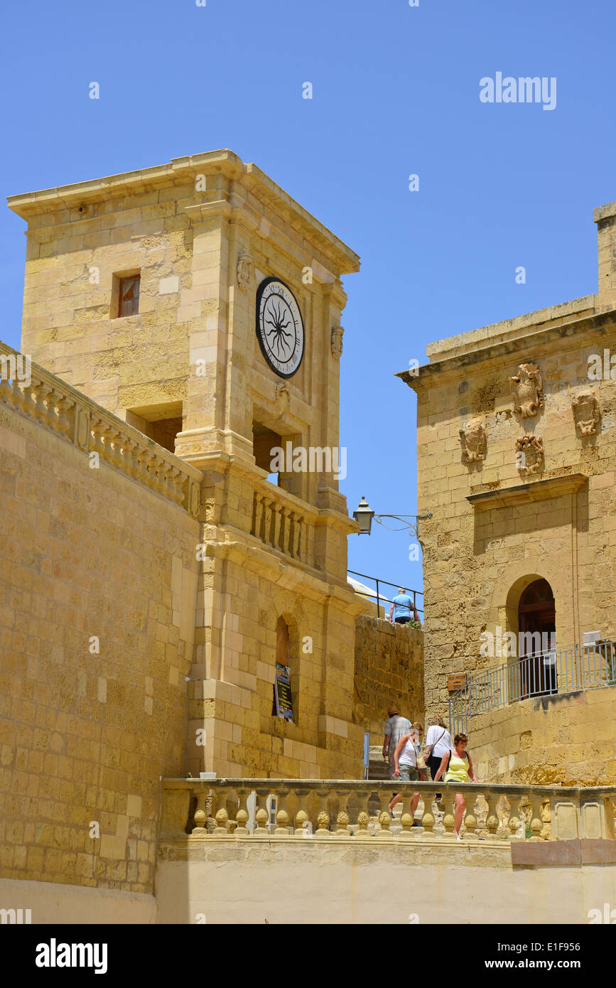 La tour de l'horloge, La Citadelle, Città Victoria, Gozo (Għawdex), Comino et Gozo Gozo District, Région, République de Malte Banque D'Images