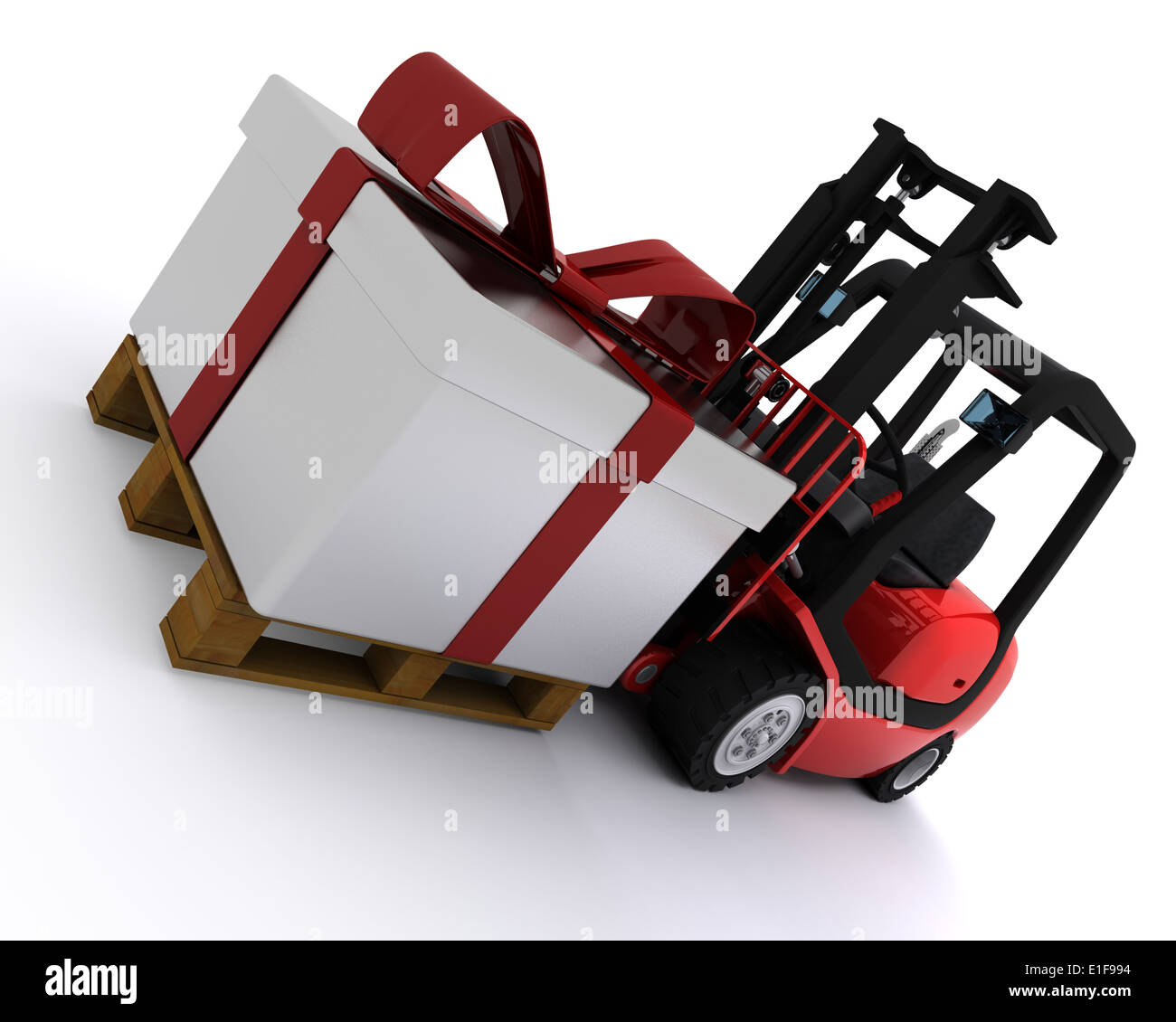 3D Render d'un chariot élévateur avec boîte-cadeau de Noël Banque D'Images