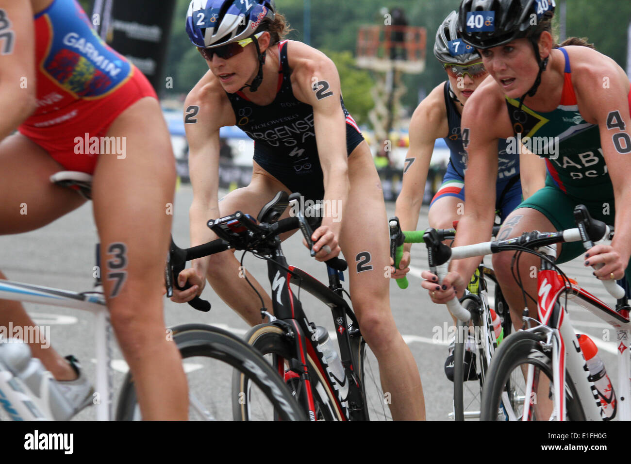 Gwen Jorgensen au stade de vélo pendant le triathlon ITU 2014 tenue à Londres Banque D'Images