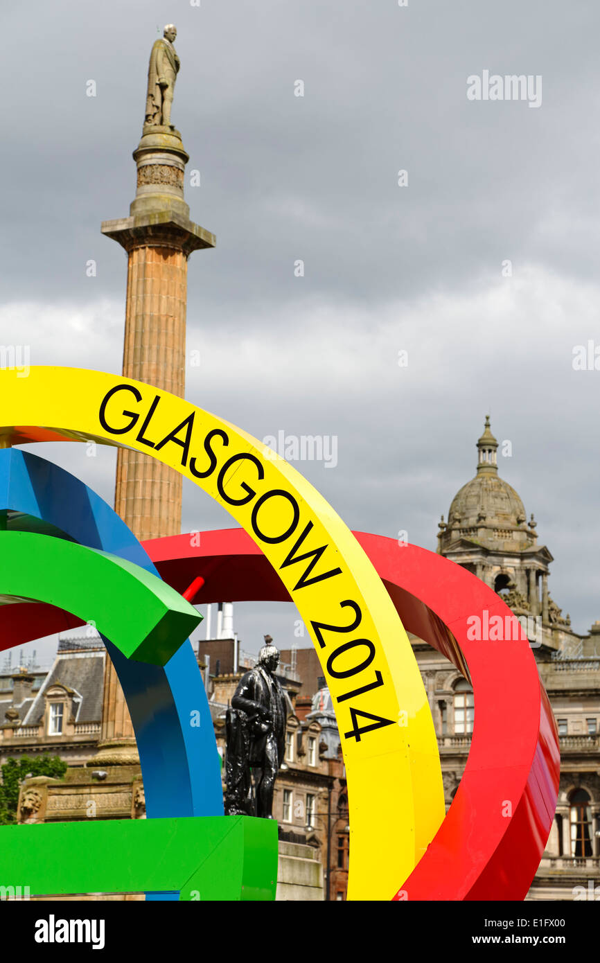 Détail du logo des Jeux du Commonwealth de Glasgow 2014 The Big G on George Square dans le centre-ville de Glasgow, Écosse, Royaume-Uni Banque D'Images