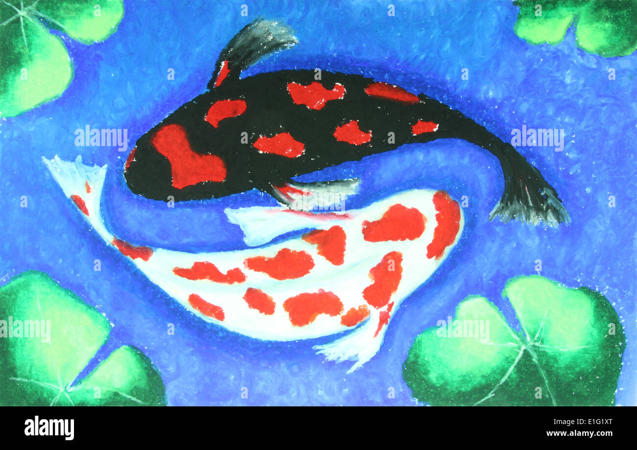 Koi de poissons dans l'eau  <1 l'arrière-plan de la peinture Banque D'Images