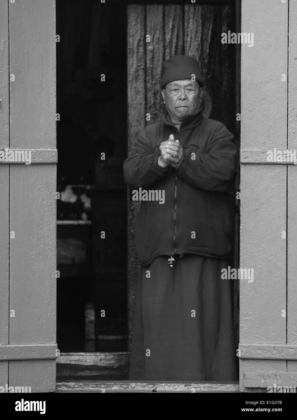 La tête du moine au monastère Yiga Choeling Ghoom,Darjeeling,l'ouest du Bengale, Inde Banque D'Images