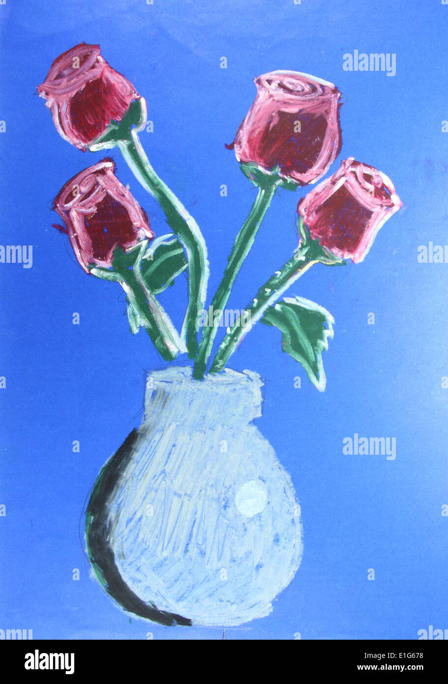 Roses rouges en bocal verre fond peinture Banque D'Images