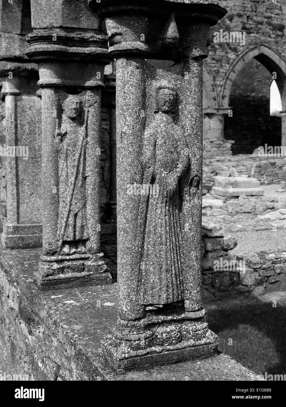 Lady Butler relief sur un pilier du cloître, l'abbaye de Jerpoint, Irlande Banque D'Images
