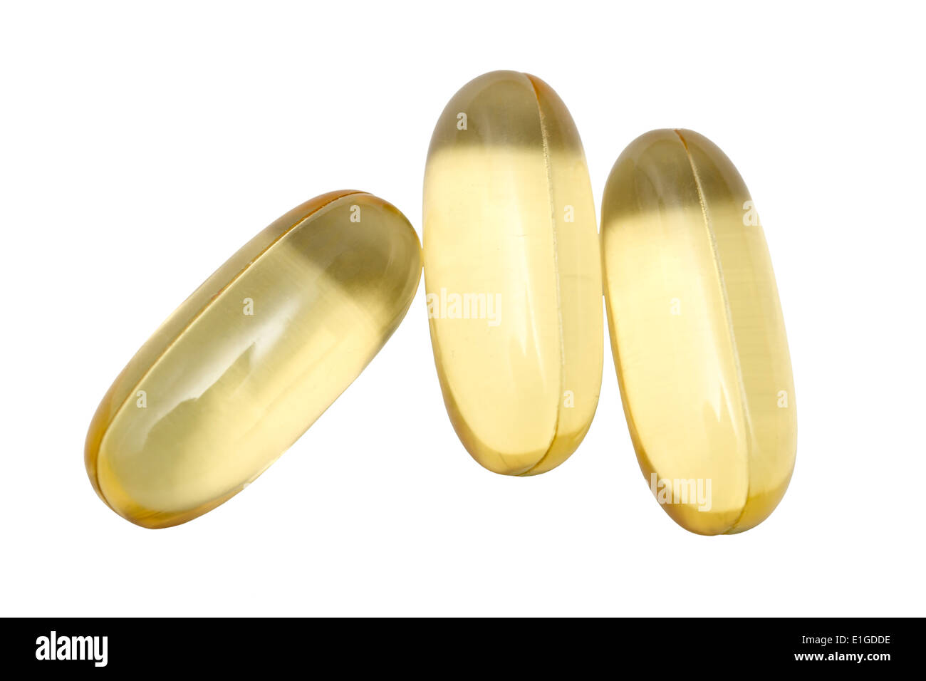 Omega 3 Capsules Gros plan sur fond blanc Banque D'Images