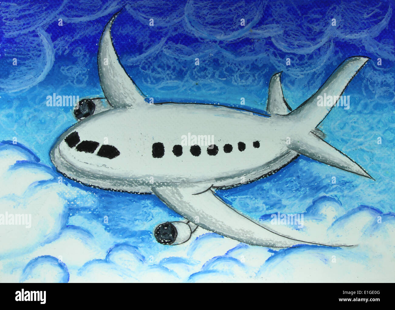 Avion en ciel bleu fond peinture Banque D'Images