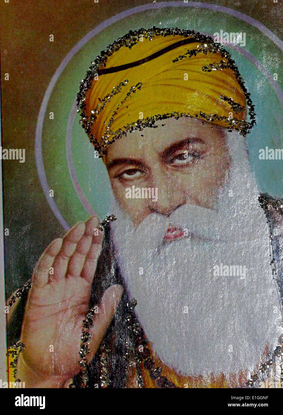 Photo de Guru Nanak (1469-1539), Birmingham, 1990, était le fondateur de la religion sikh. Banque D'Images