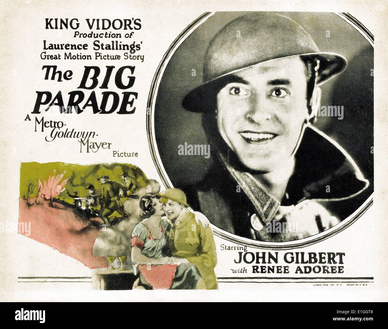 La grande Parade est un film muet américain avec John Gilbert avec Renee Adoree. Banque D'Images