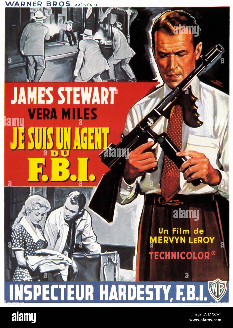 Le FBI Story un film américain de 1959 avec James Stewart et Vera Miles. Banque D'Images