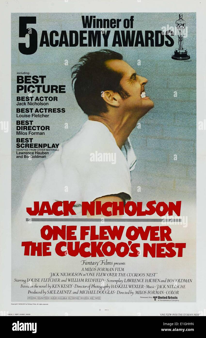 Vol au-dessus d'un nid de coucou avec Jack Nicholson un film américain de 1975. Banque D'Images