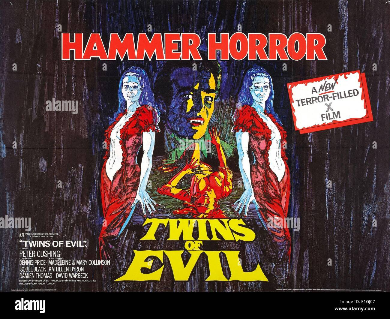 Hammer Horror, jumeaux du mal un film américain de 1971 Peter Cushing Banque D'Images
