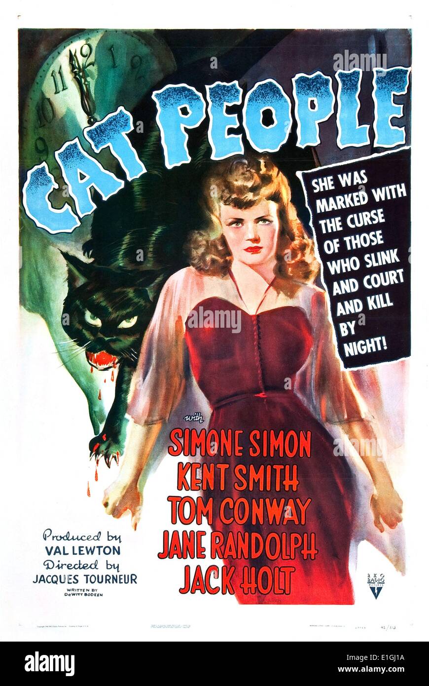 Cat People avec Simone Simon et Kent Smith en 1942 film d'horreur. Banque D'Images