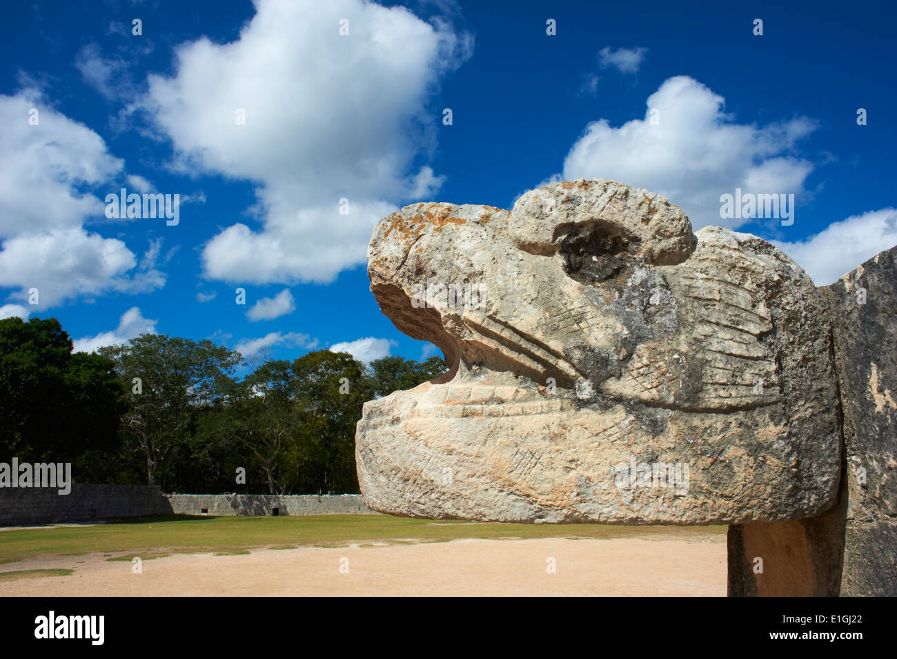 Le Mexique, l'état du Yucatan, Chichen Itza, site archéologique classé au patrimoine mondial de l'UNESCO, la tête de serpent, d'anciennes ruines maya Banque D'Images