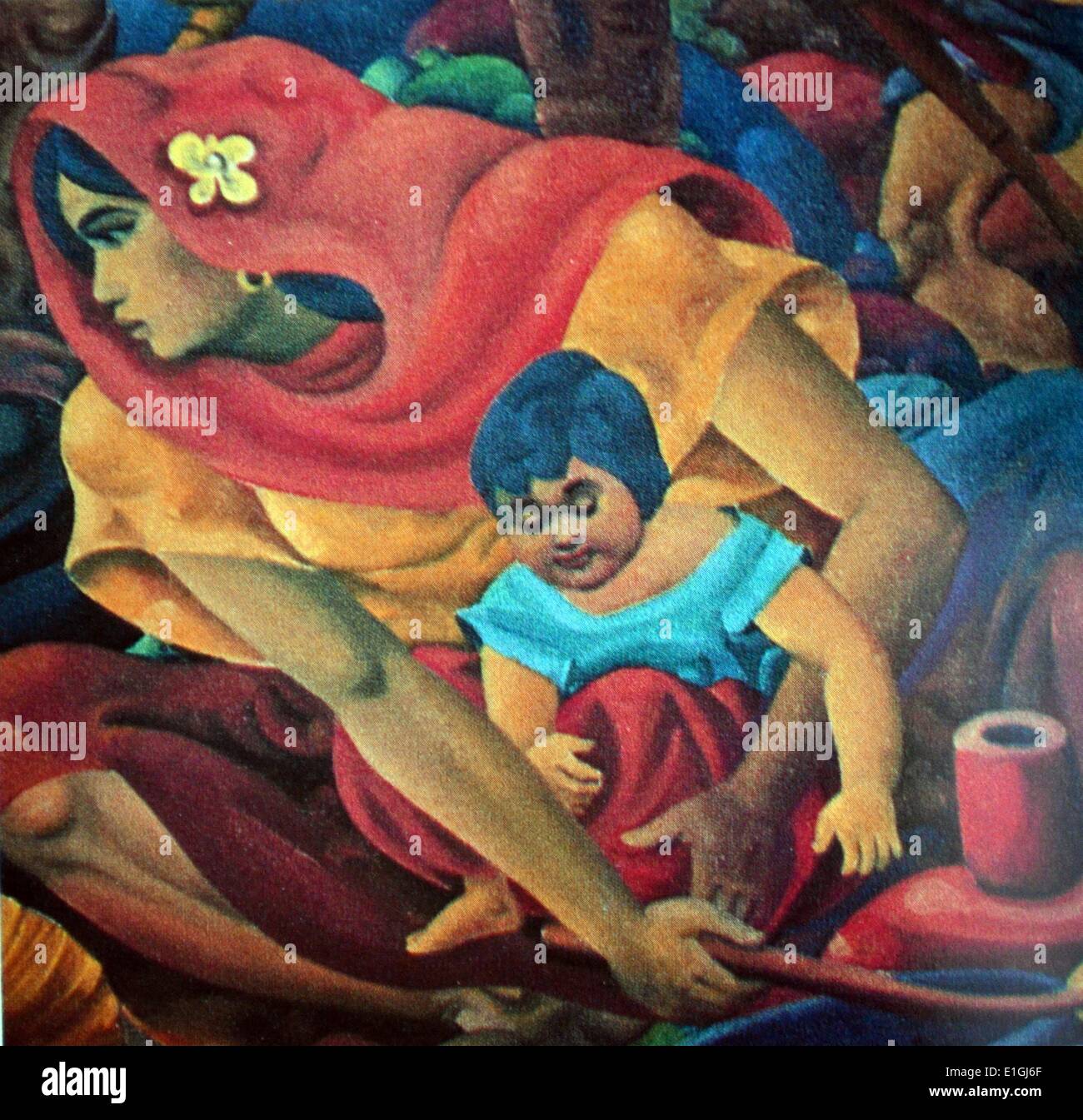 Vicente C. Reyes, La mère et l'enfant (détail), huile sur toile. Banque D'Images