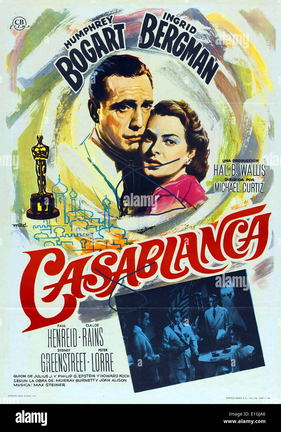 Casablanca 1942 un drame romantique américain film avec Humphrey Bogart. Banque D'Images