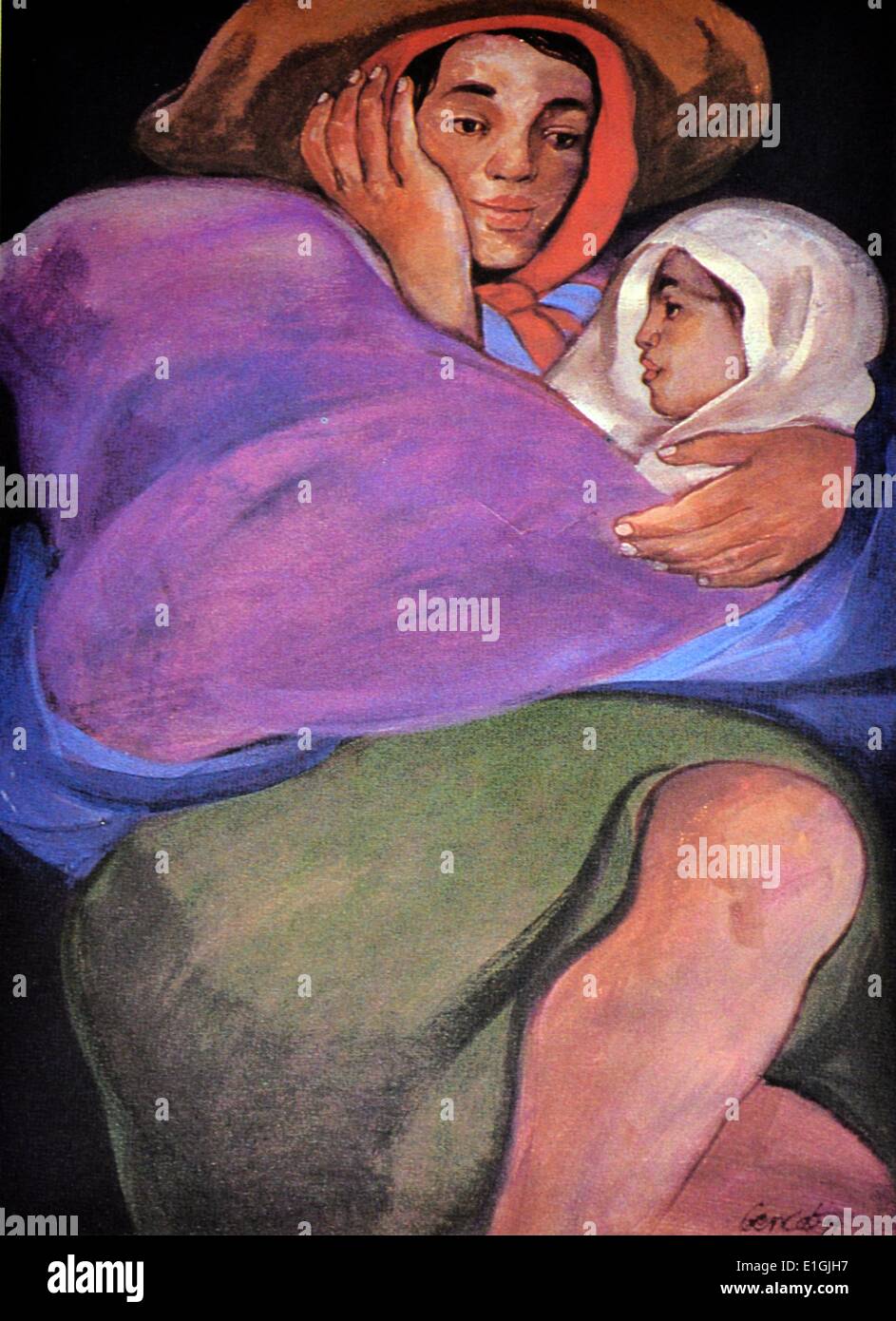 Bencab, Mère et Enfant 2, 1994, acrylique sur toile. Banque D'Images