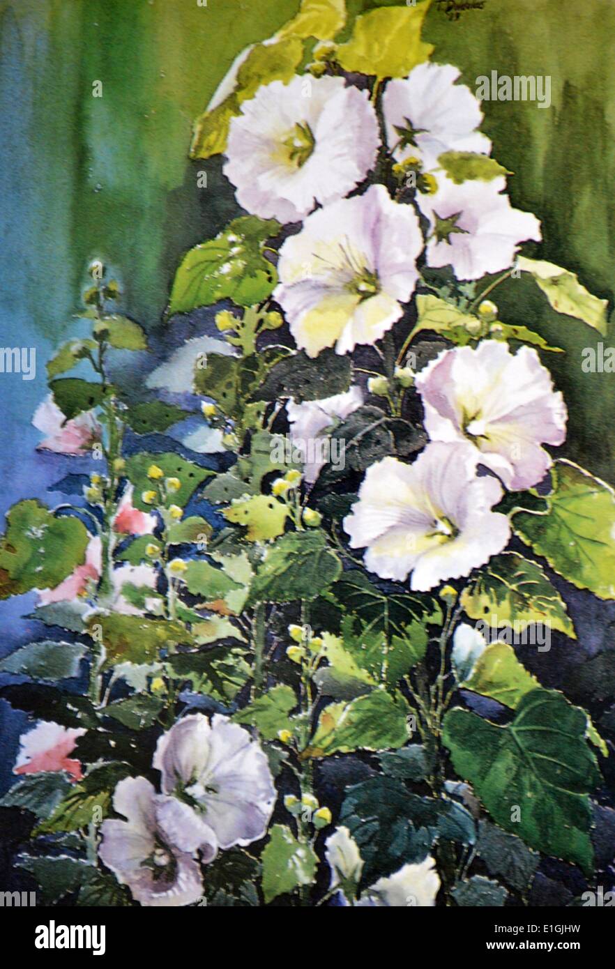 Teresita Sarmiento Duldulao, fleurs blanches, 1989 L'Aquarelle. Banque D'Images