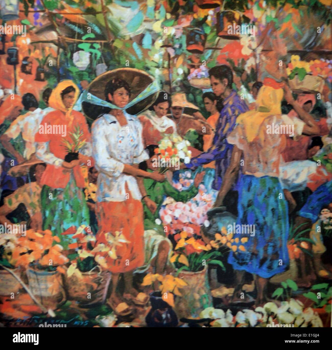 Loreto T. Racuya, vendeuse de fleurs, 1995, huile sur toile. Banque D'Images