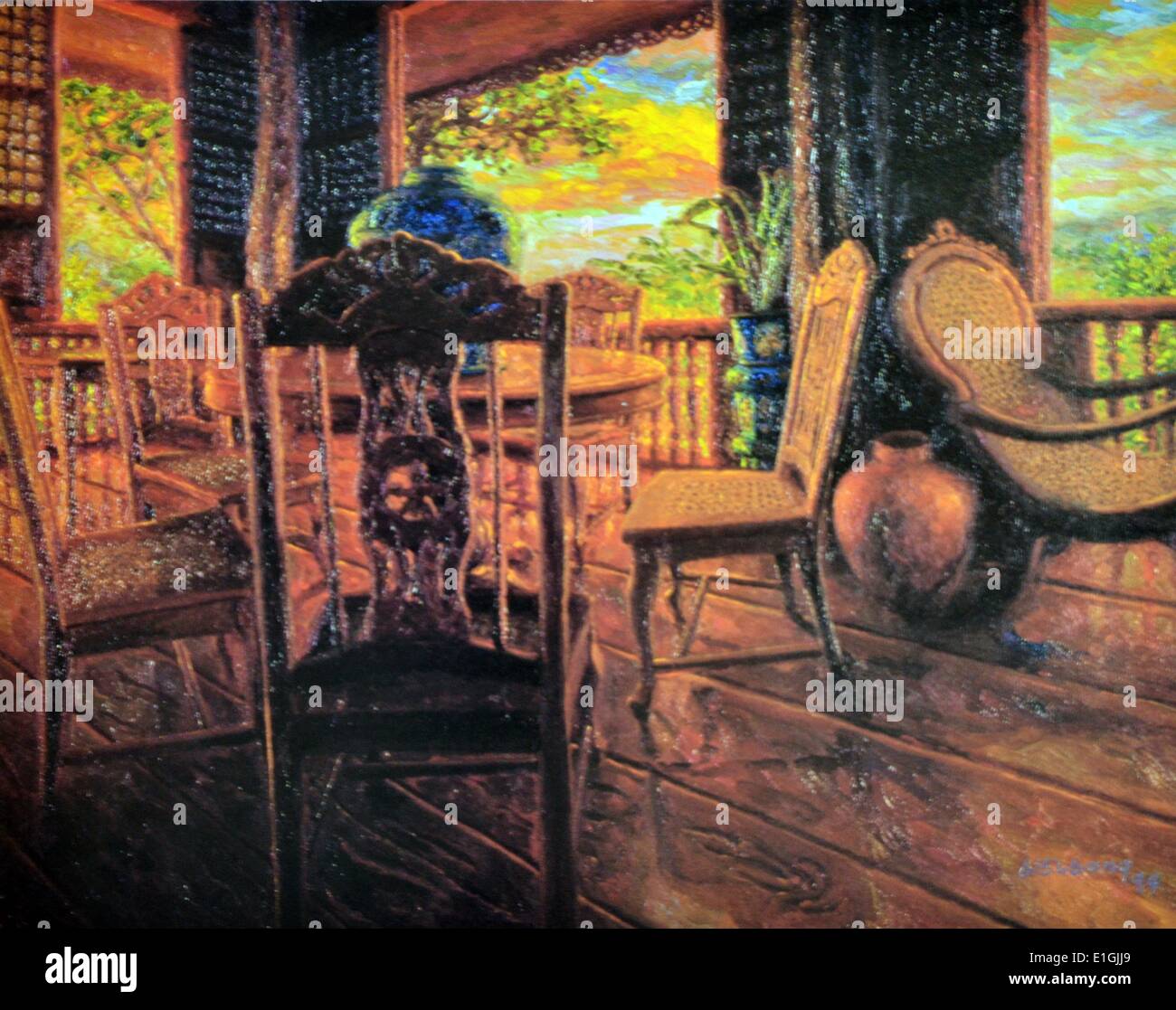 Gamaliel Subang, table à manger, 1994, huile sur toile. Banque D'Images