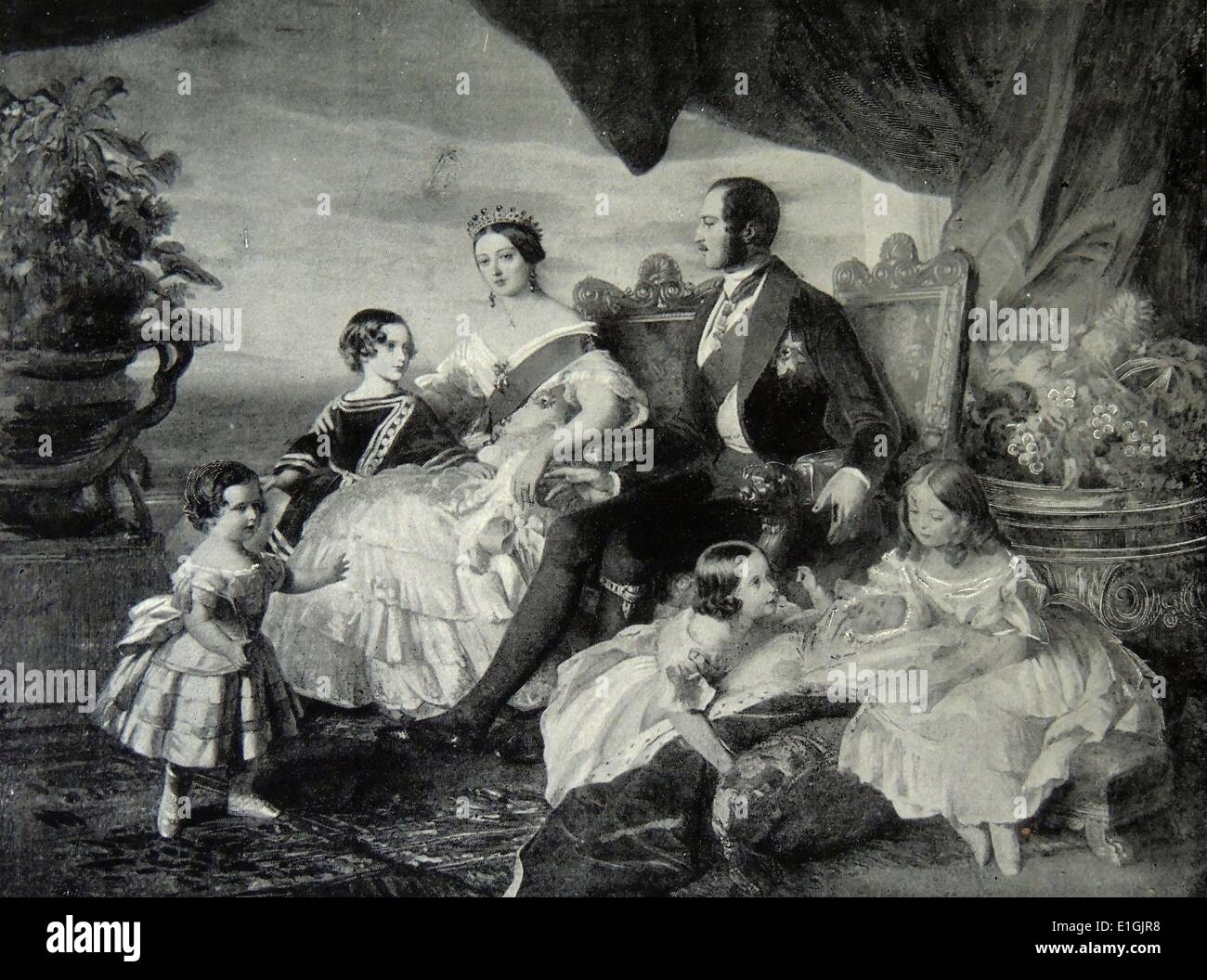 La famille de Victoria en 1846 par Franz Xaver Winterhalter de gauche à droite : Prince Alfred et le Prince de Galles, la Reine et le Prince Albert ; Princesses Alice, Helena et Victoria Banque D'Images
