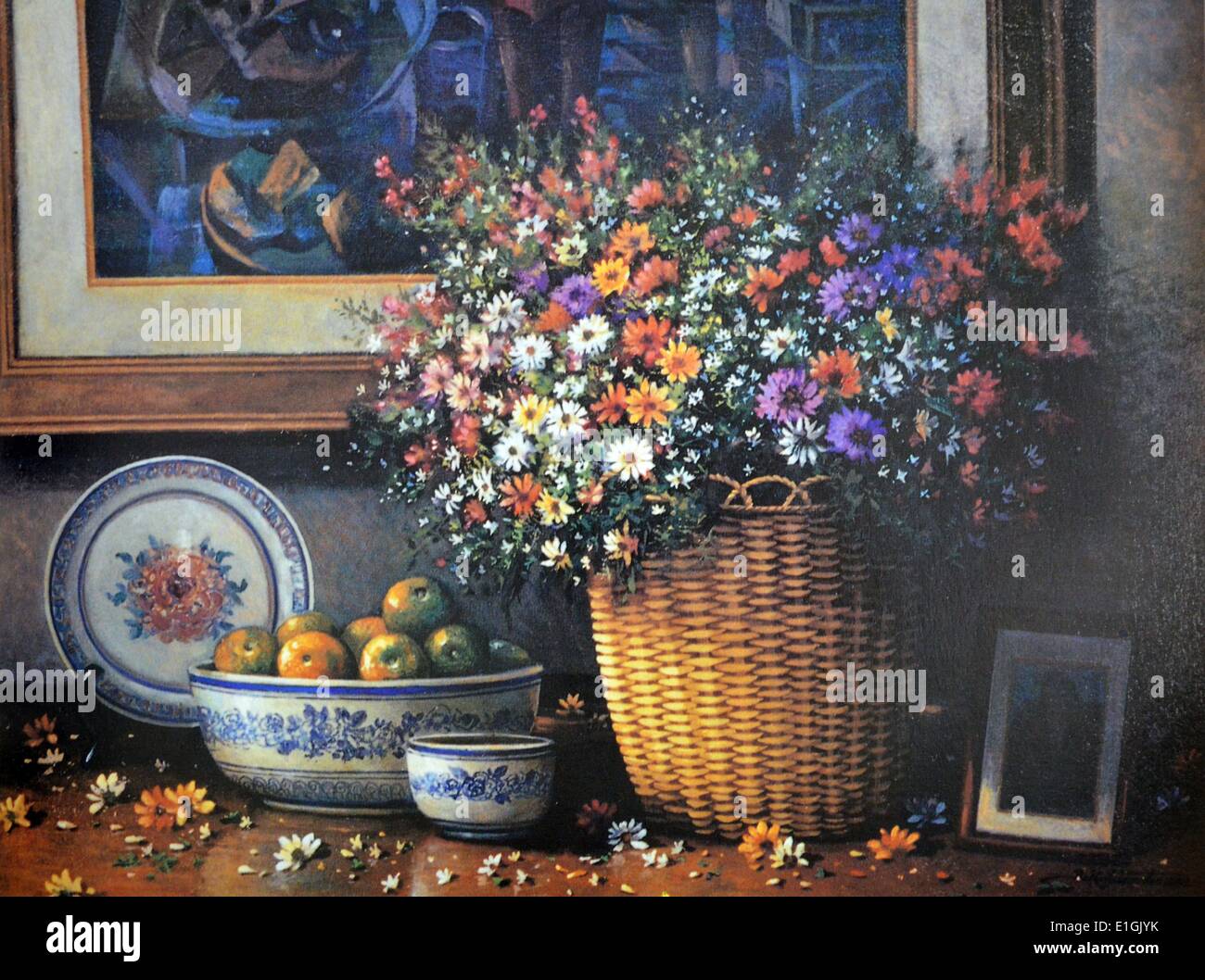 Roland Dellos Santos, Still Life with Oranges, 1995. Huile sur toile. Banque D'Images