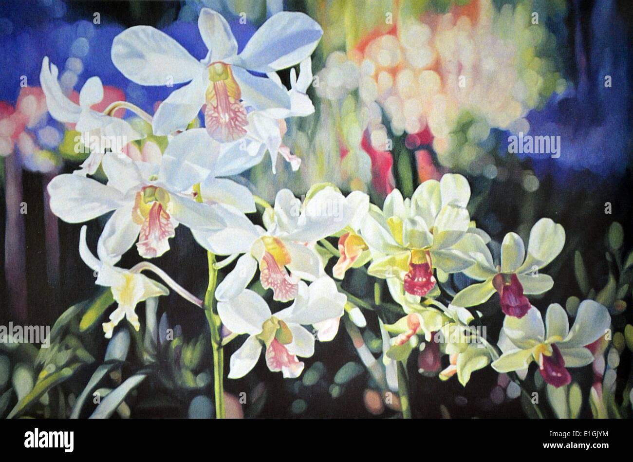 Christian R. Mirang, orchidée, Série 1995. Huile sur toile. Banque D'Images