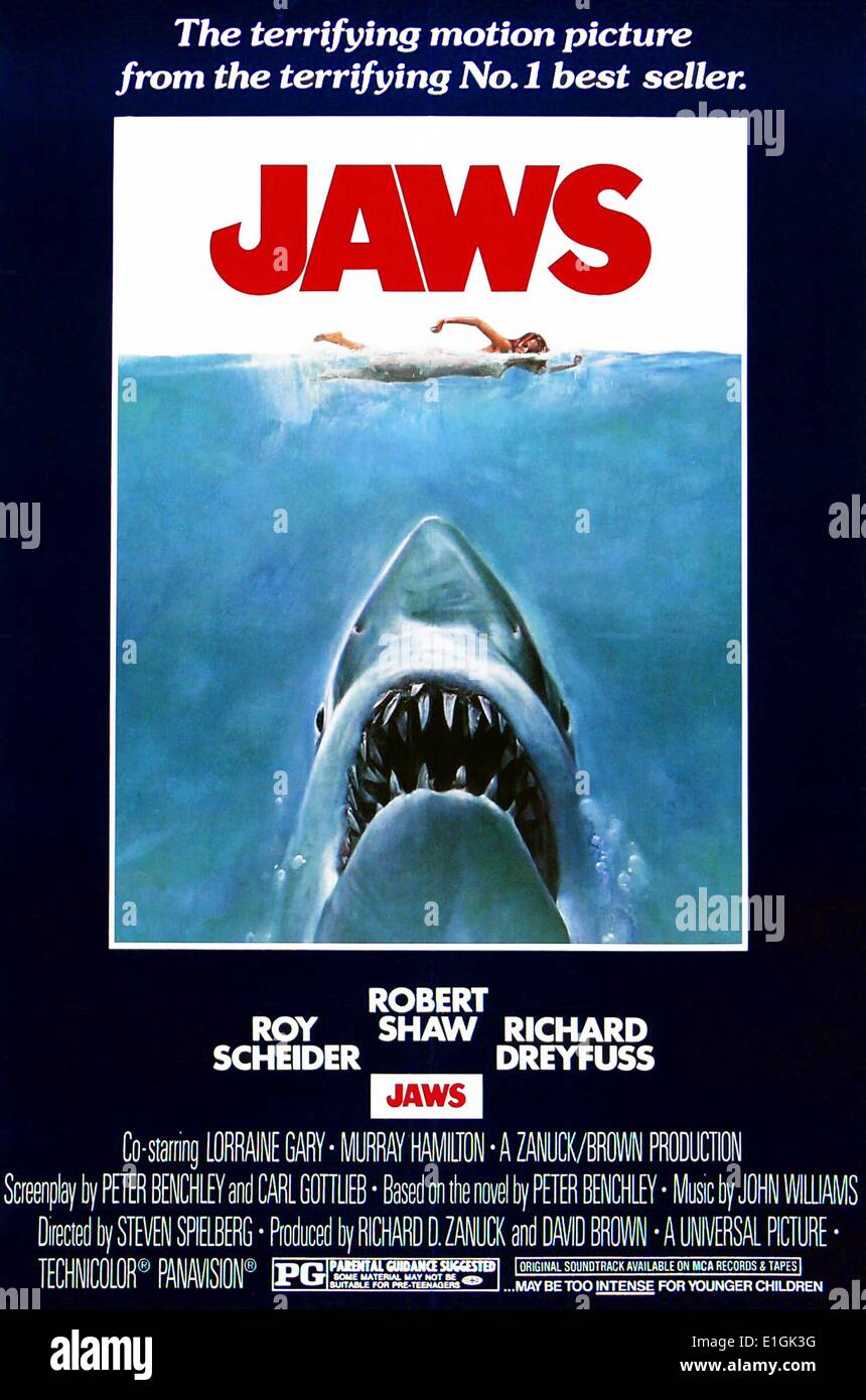 Un thriller américain Jaws 1975 film avec Roy Scheider. Banque D'Images