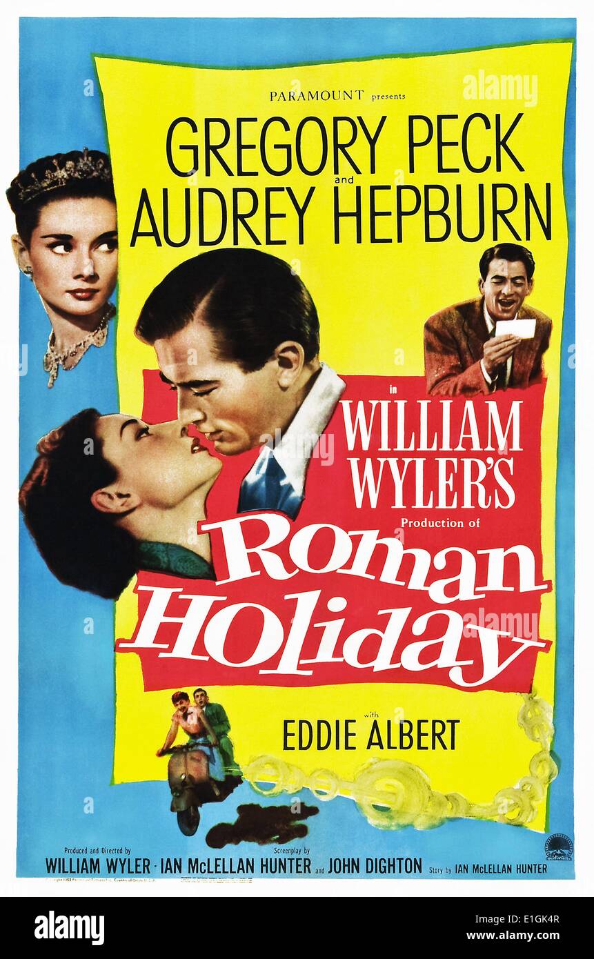 Vacances romaines avec Gregory Peck et Audrey Hepburn une comédie romantique de 1953. Banque D'Images