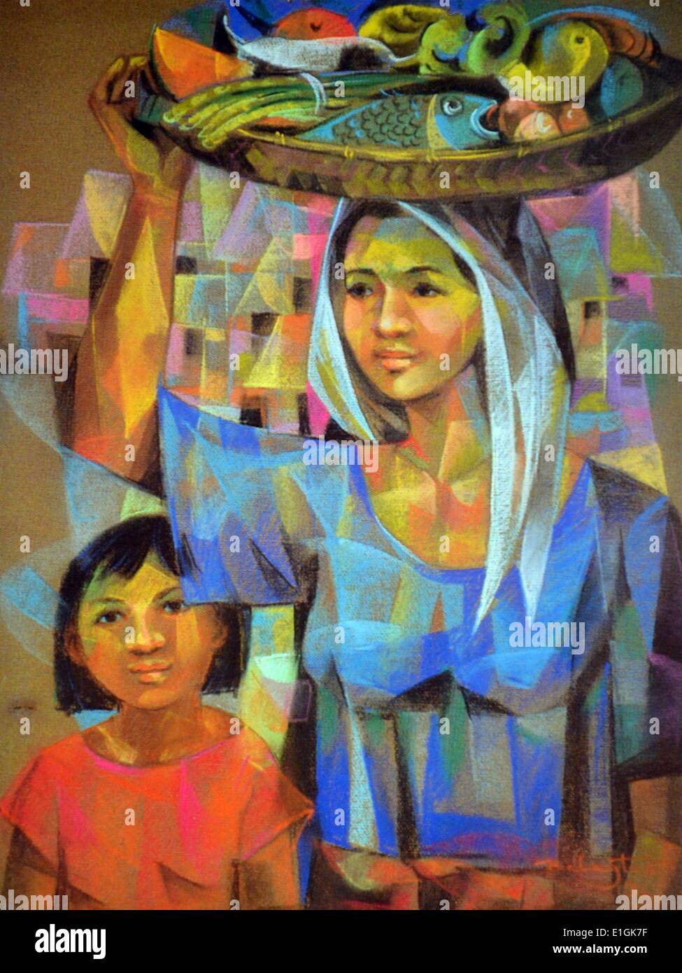 Lito Balagtas, Mère et enfant, 1992. Pastel sur papier. Banque D'Images