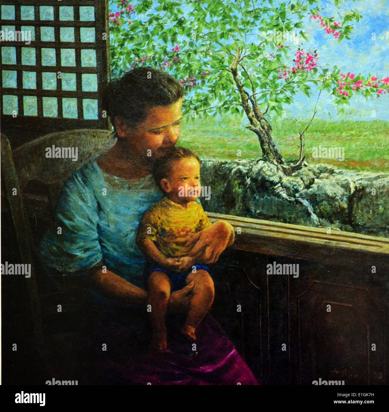 Rodolfo Roa, Mère et enfant, 1993. Huile sur toile. Banque D'Images