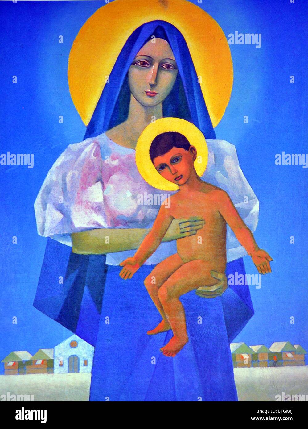 Galo B Ocampo, la "Mère et Enfant" 1976, huile sur toile Banque D'Images