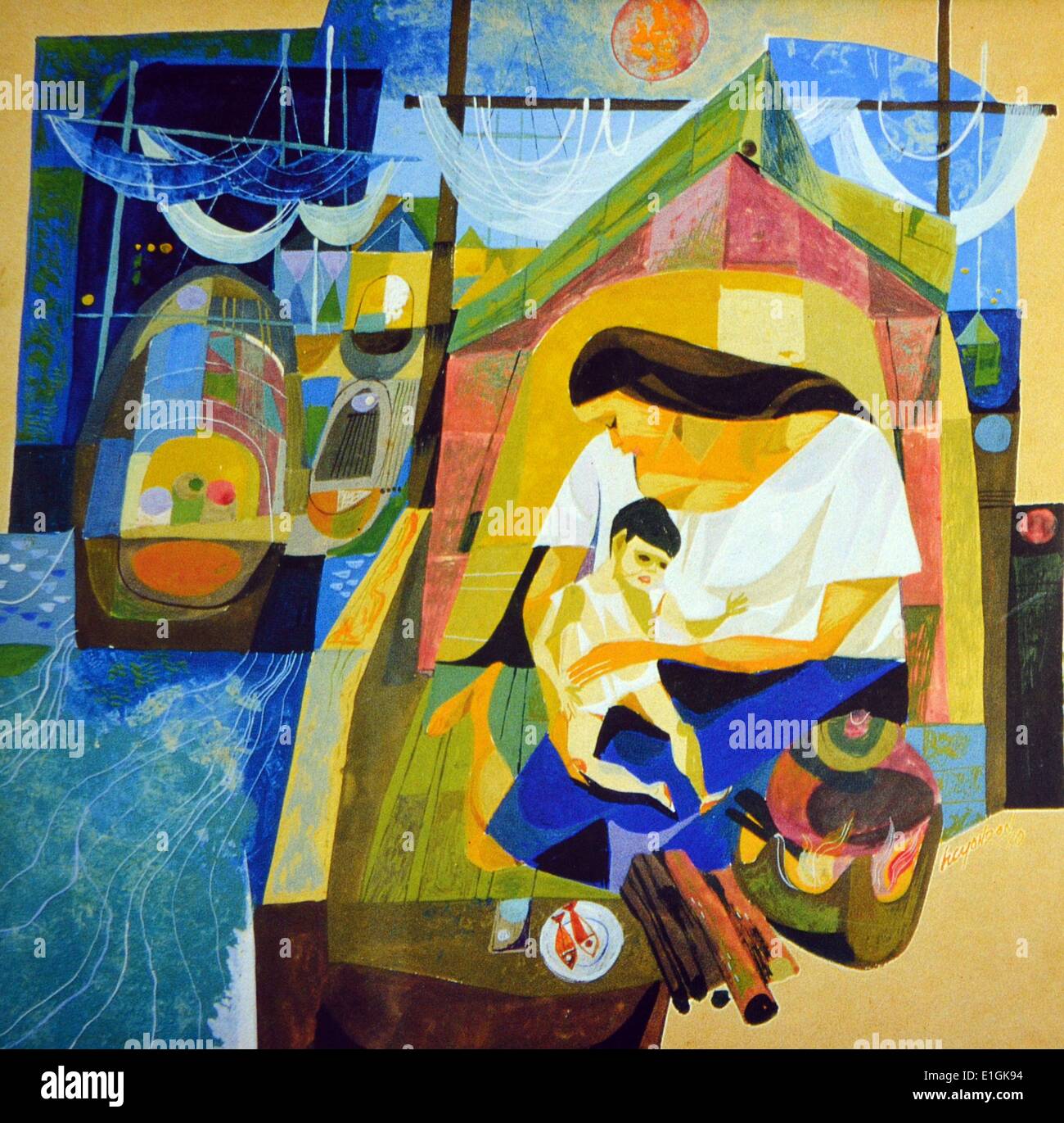 Hugo, Yonzon la "Mère et enfant" 1970, huile sur toile Banque D'Images