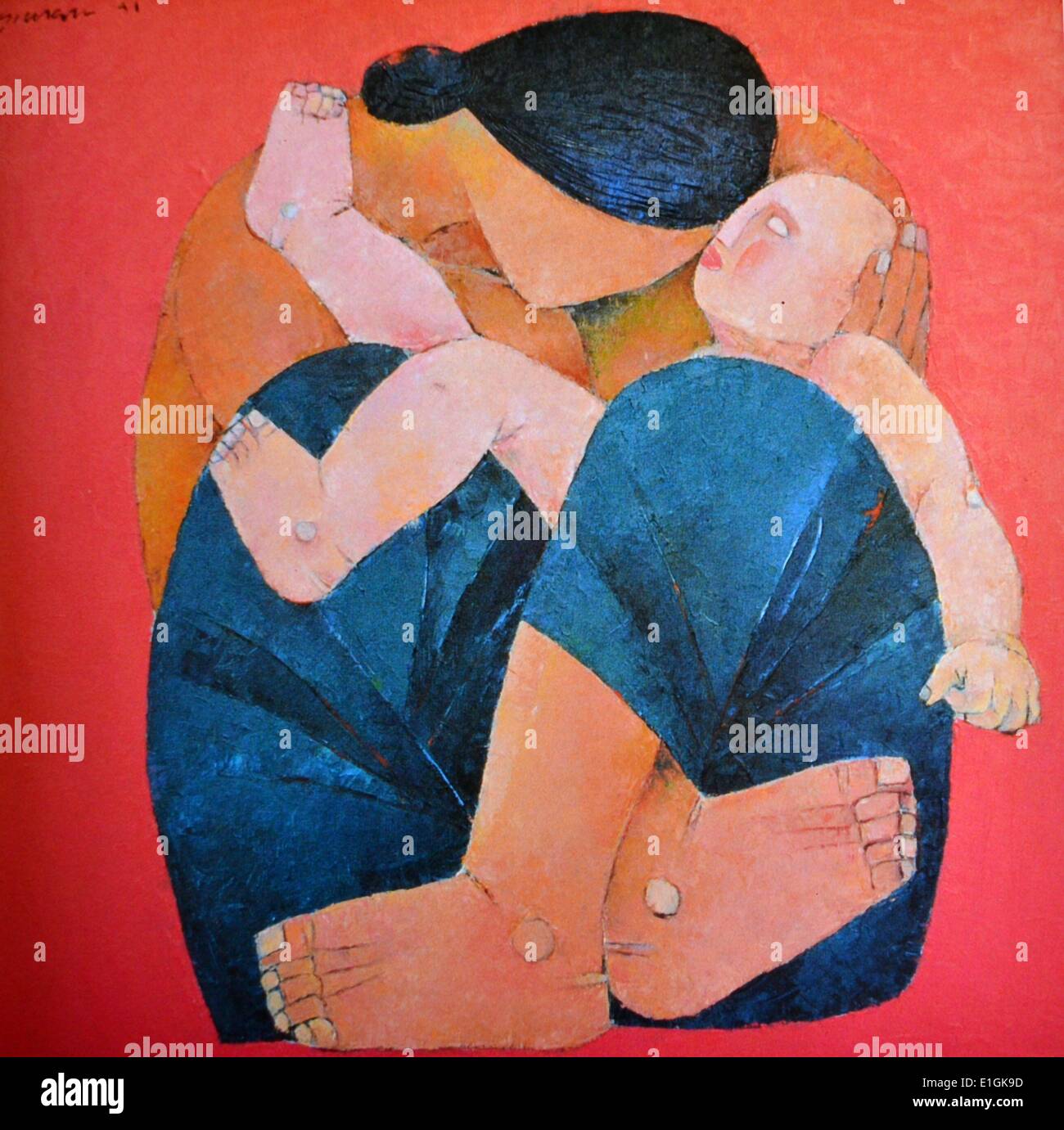 Kiukok Ang, Mère et Enfant" 1991, huile sur toile Banque D'Images