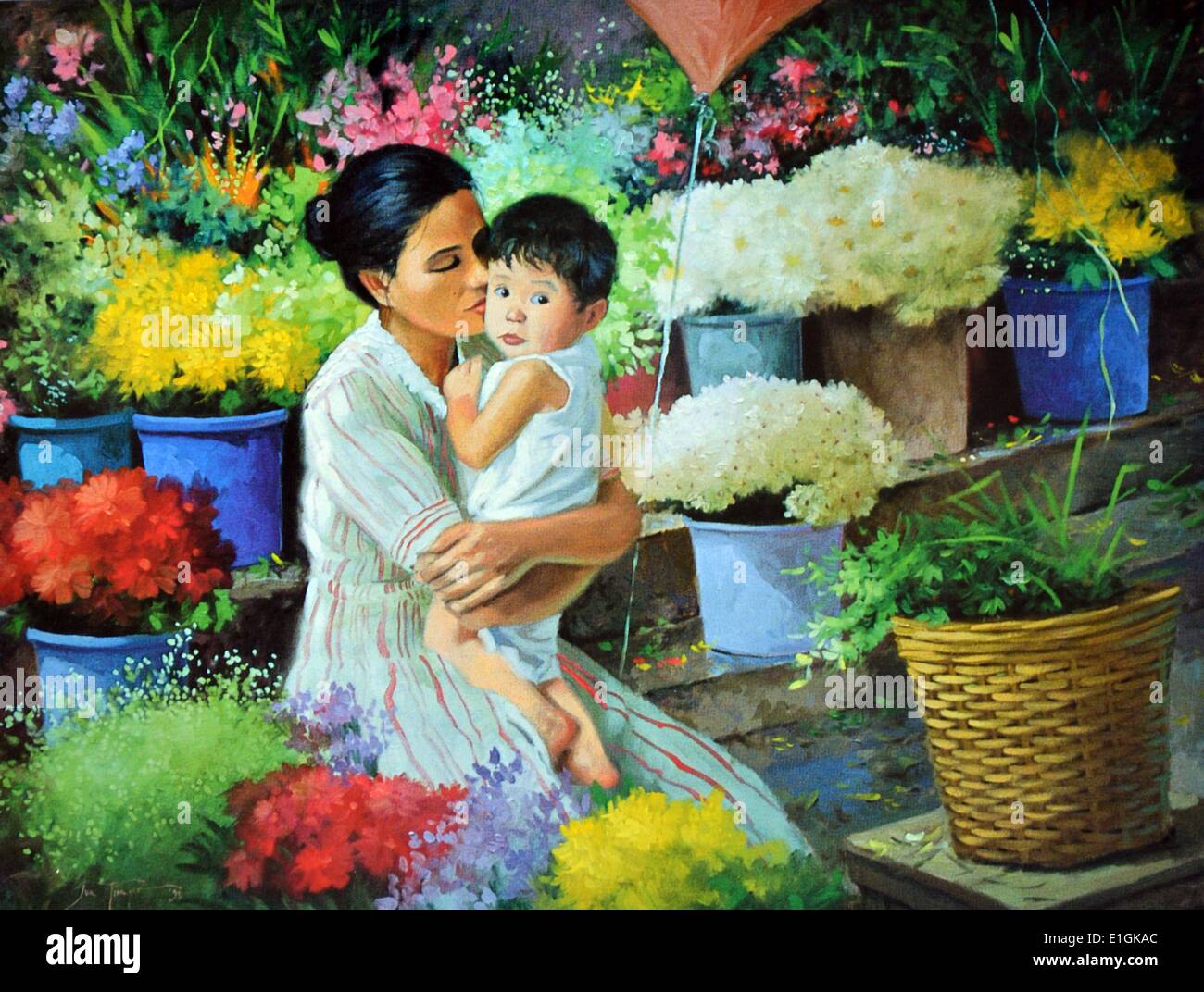 Mar Tiongco, la "Mère et Enfant", 1993, huile sur toile Banque D'Images