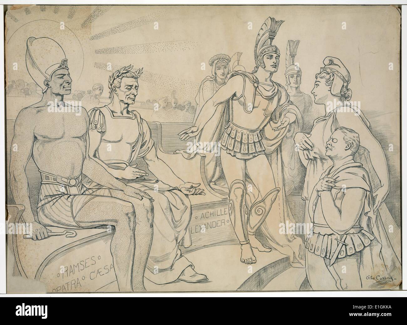 Pallas Colombie-britannique demande pour lui une place dans l'histoire par  Othon Cushing, en 1871-1942, l'artiste de 1907. Theodore Roosevelt dans le  vêtement d'un guerrier romain, présenté par Columbia à cinq grands leaders