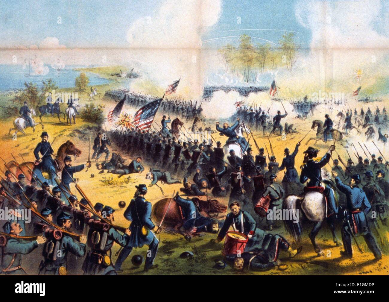 Lithographie couleur de la bataille de Shiloh. Datée 1862 Banque D'Images