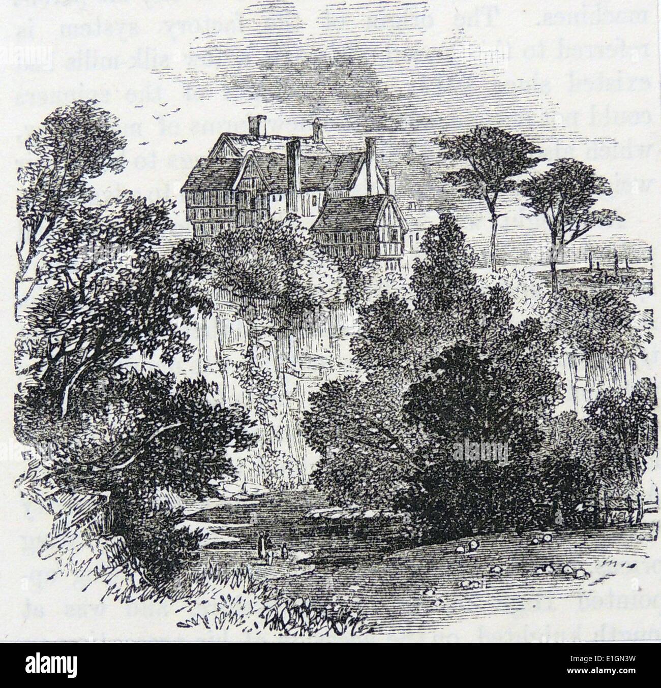 Hall-dans-le-Bois, près de Bolton, Lacanshire, maison de l'inventeur anglais Samuel Crompton (1753-1827). La gravure, Londres, 1866. Banque D'Images