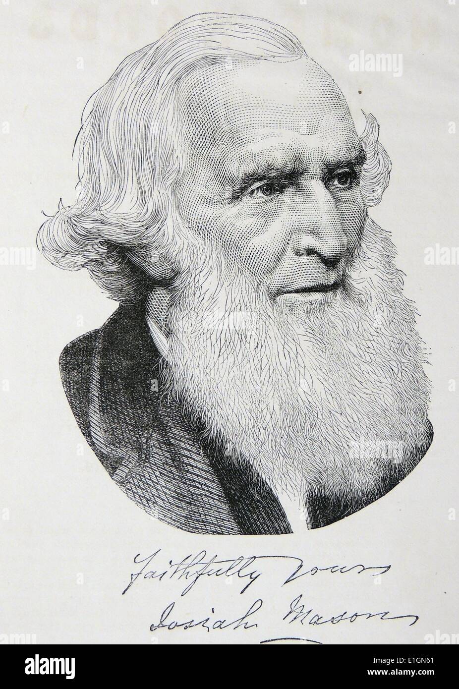 Josiah Mason (1795-1881) English pen acier fabricant et philanthrope. Gravure, 1875. Banque D'Images