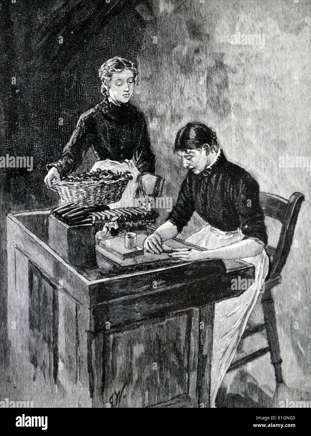 Les femmes rouler des cigares : faire face et usine de tabac cigarette Frères, Liverpool, Angleterre. Dans ''l'anglais Illustrated Magazine'', Londres, 1892. Banque D'Images