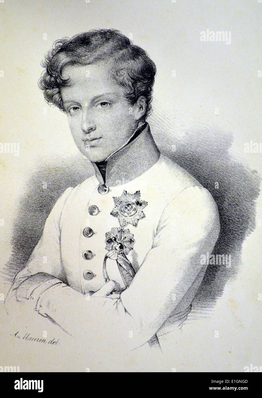 Napoléon II, duc de Reichstadt, aussi connu comme le roi de Rome (1811-1832), fils de Napoléon Ier et de Marie Louise d'Autriche, lithographie, Paris, c1840. Banque D'Images