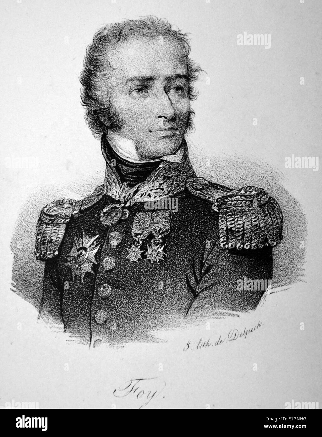 Maximilien Sébastien Foy (1775-1825) soldat français et commandant pendant les guerres napoléoniennes. Lithographie, Paris, c1840. Banque D'Images