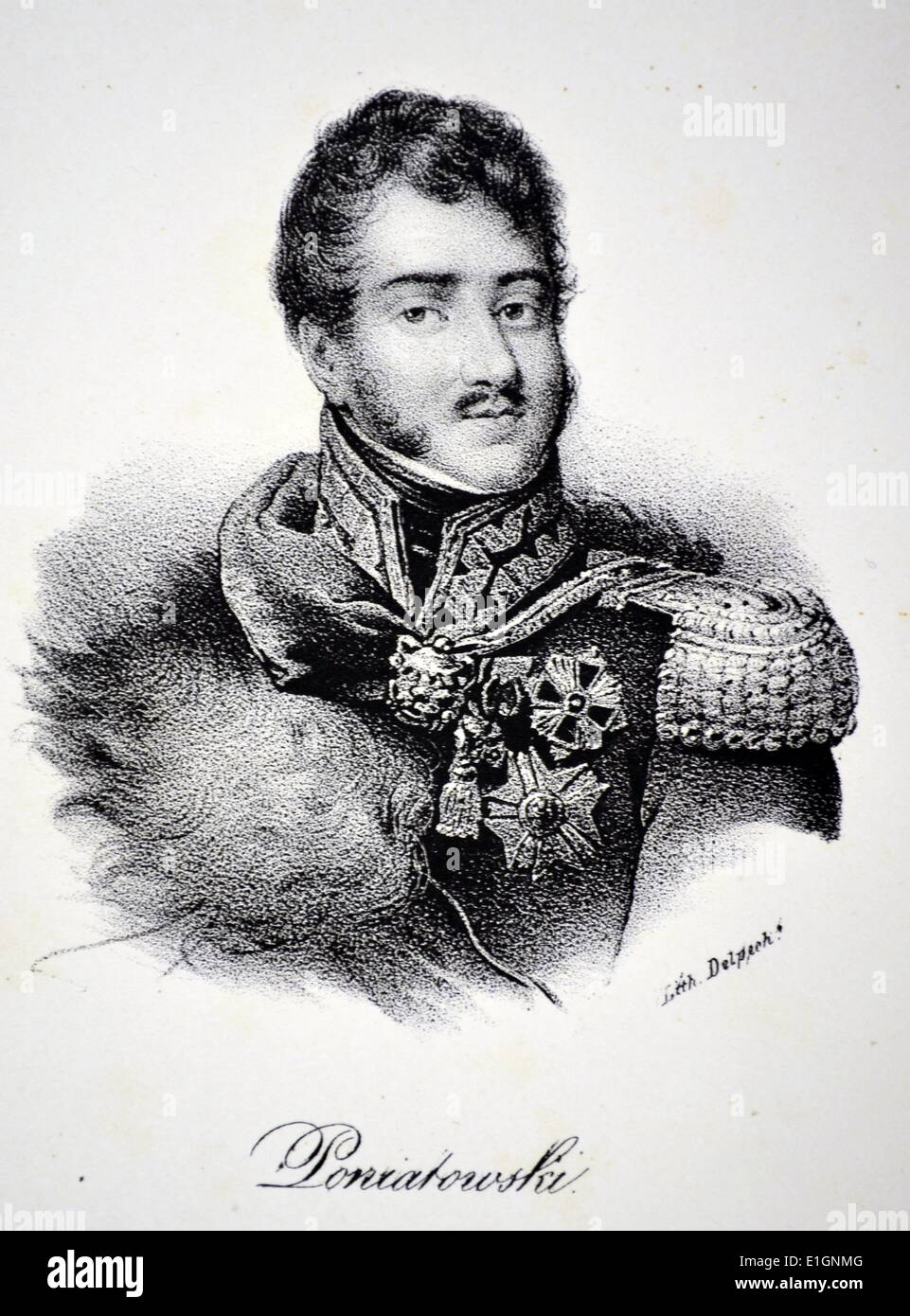 Prince Jozef Poniatowski (1763-1813) leader polonais et général. Se sont battus pour Napoléon sur sa campagne de Russie. Créé Maréchal de France pendant la bataille de Leipzig, en octobre 1813, au cours de laquelle il est mort. Lithographie, 5104-c, Paris. Banque D'Images