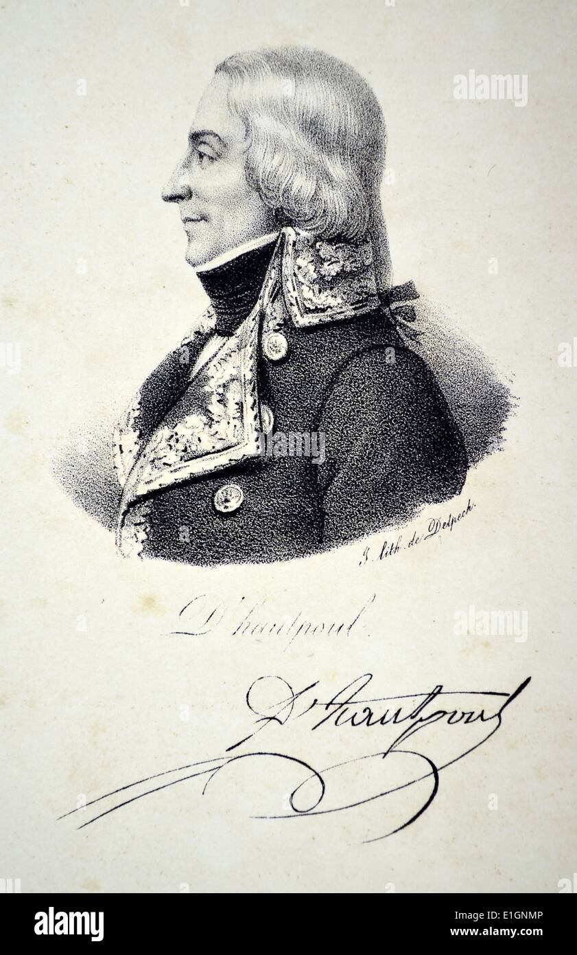 Jean-Joseph Ange d'Hautpoul (1754-1807) général de cavalerie française, tué à la bataille d'Eylau, 1807. Guerres napoléoniennes. Lithographie, Paris, 1832. Banque D'Images