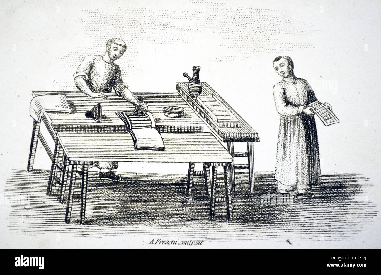 Bloquer l'impression en Chine. La gravure, crépi) Chine 1812. Banque D'Images
