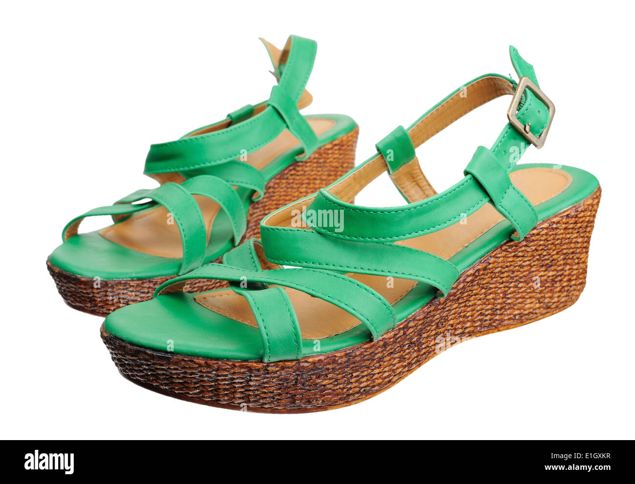 Chaussures en cuir pour femmes, isolé sur un fond blanc. Banque D'Images