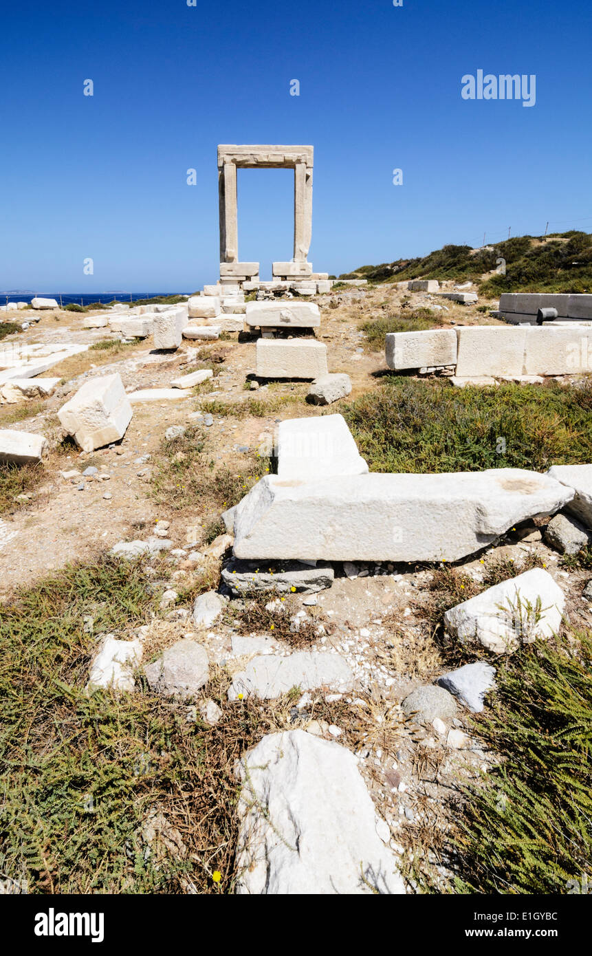 Temple d'Apollon, passage de l'île de Naxos, Cyclades, Grèce Banque D'Images